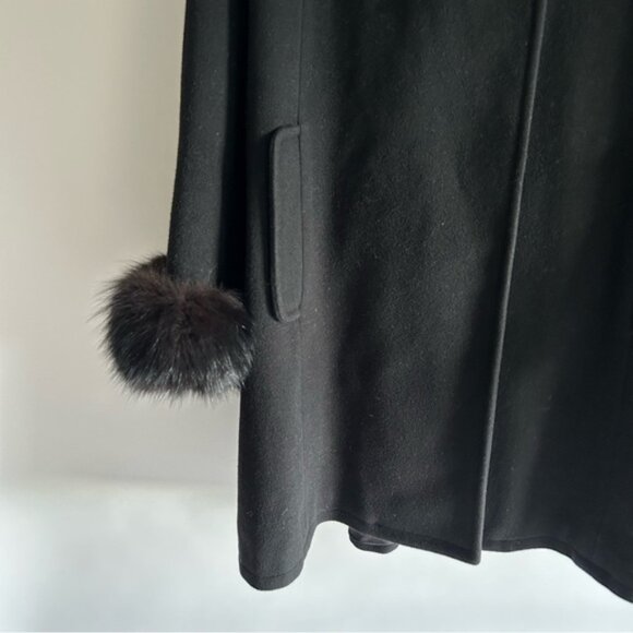 Nina Ricci vintage 1970s Wool Cashmere Fur Black Coat - Picture 11 of 13